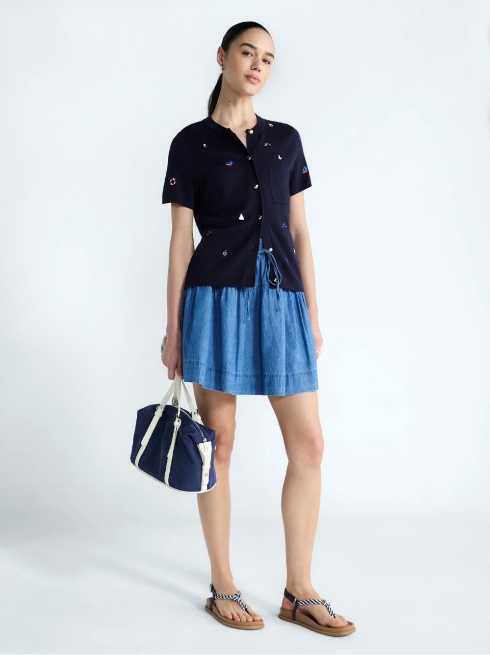 Free Assembly Women's Sz XXL Tiered Blue Denim Drawstring Paperbag Mini Skirt - Picture 3 of 8